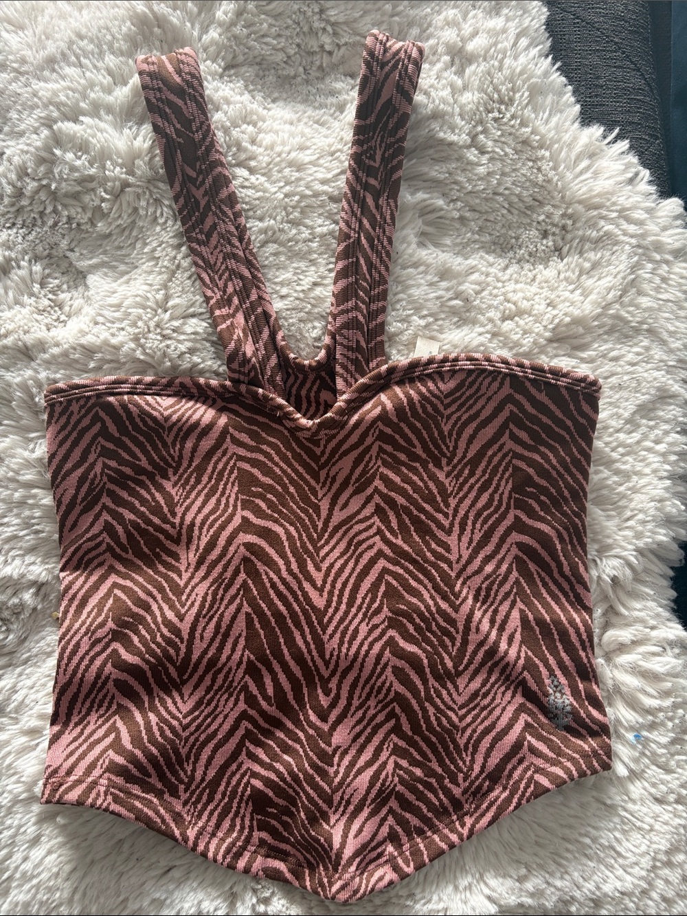 Free people movement Pink & Brown Zebra Print Square Neck Tank Top